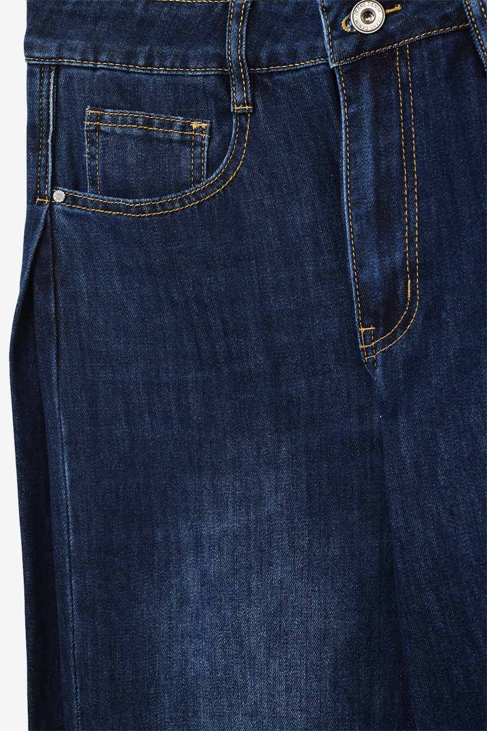 Wide Leg Jeans With Side Dart Detail in Deep Blue - Denim
