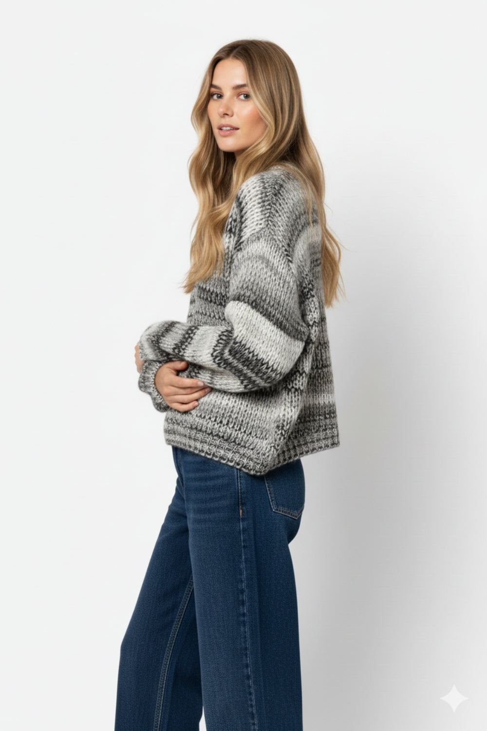 Chunky-knit sweater with marled design in gray - Jumpers