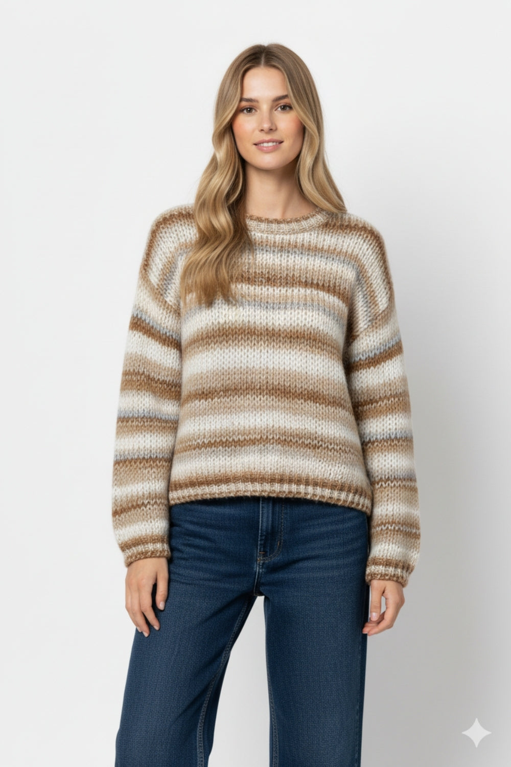 Chunky-knit sweater with marled design in beige - Jumpers