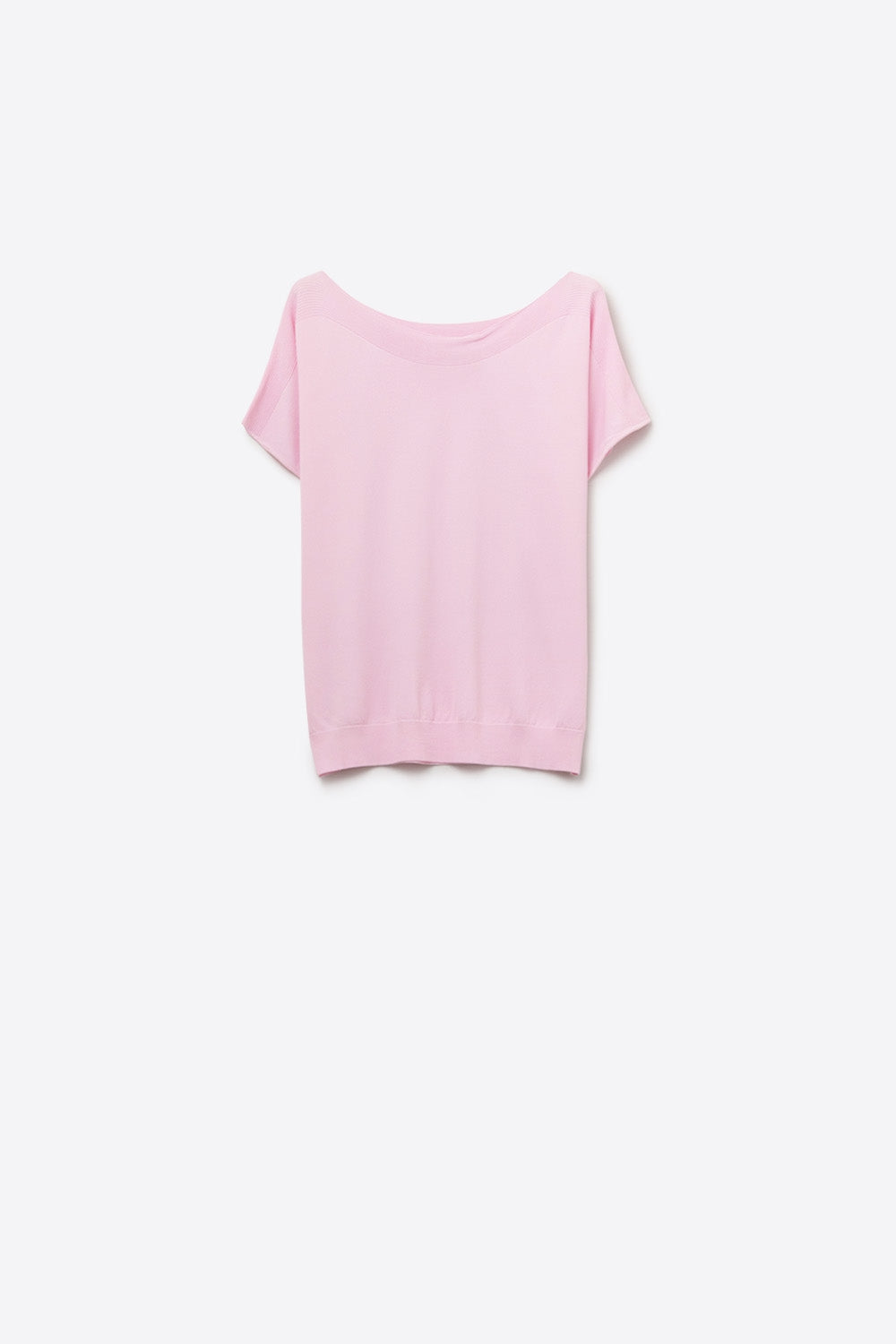 Relaxed baby pink boatneck sweater with dropped sleeves