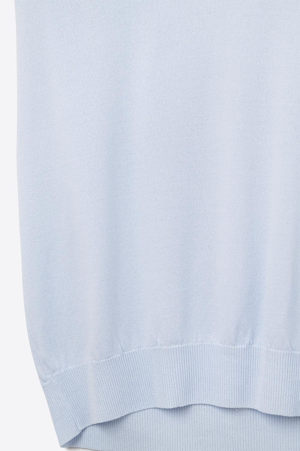 blue lightweight knit V-neck sweater with short sleeves