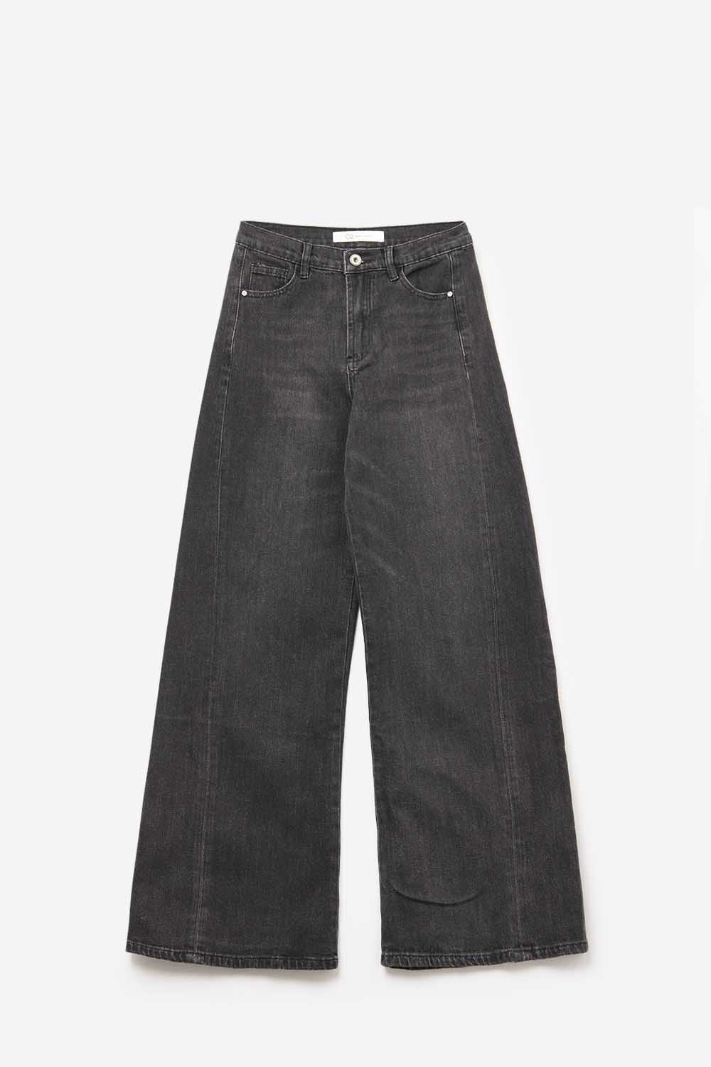 Faded Black Extra Wide-Leg Jeans in vintage wash denim