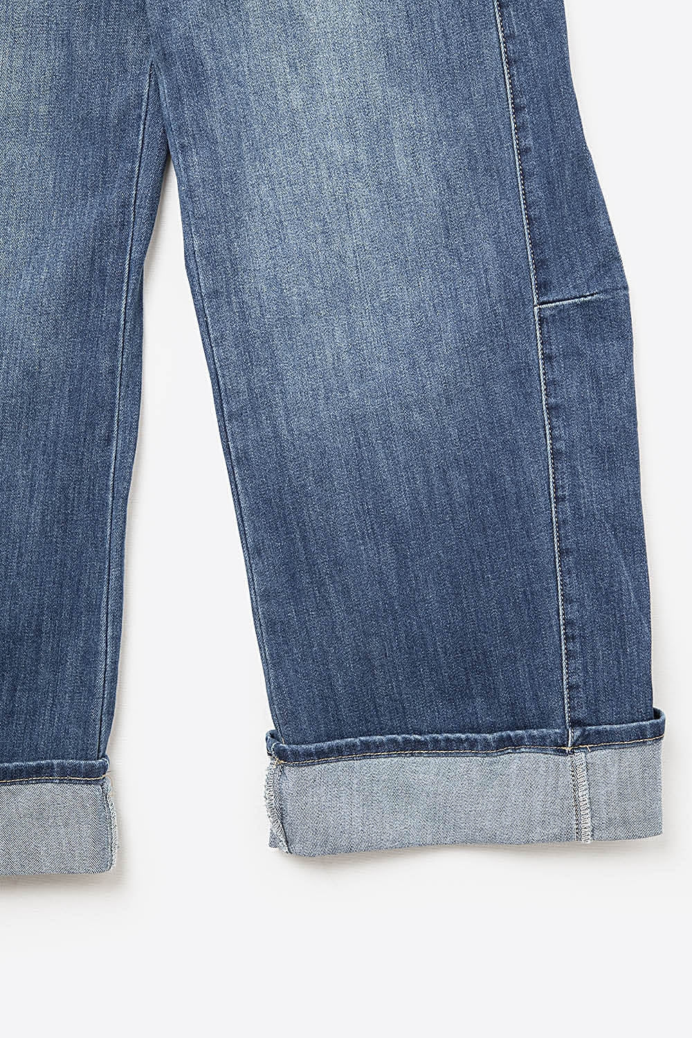 Barrel Style Denim Jeans in Medium Wash with Cuffed Hem - Denim