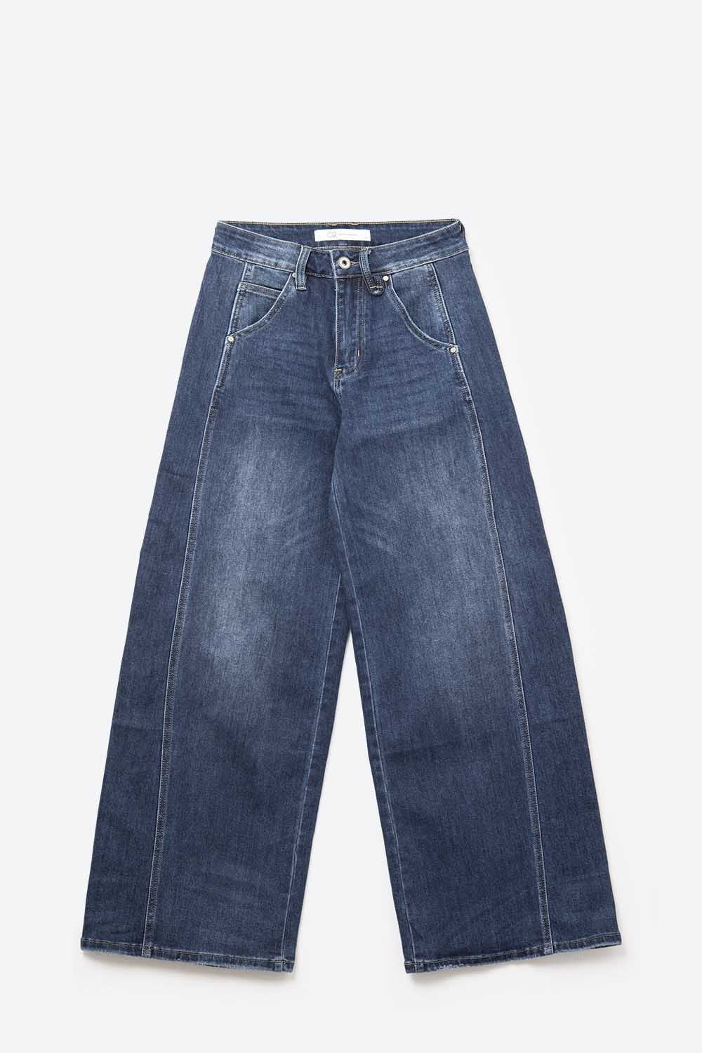 Extra Wide Leg Jeans In Mid Wash with side pockets - Denim