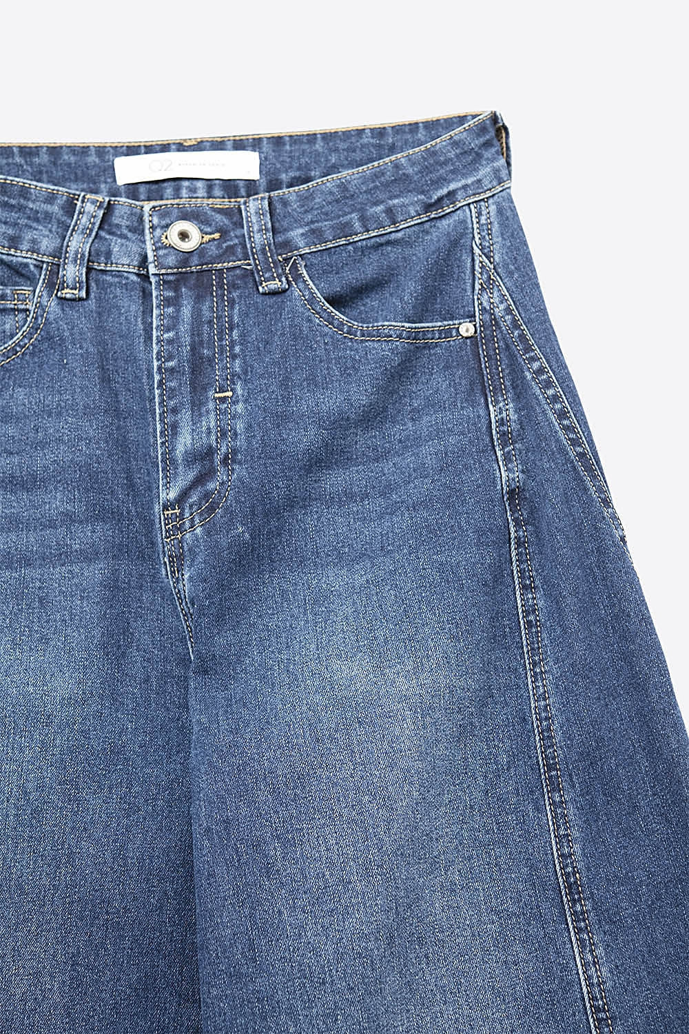Classic Blue Denim Wide-Leg Jeans with Seam - Denim