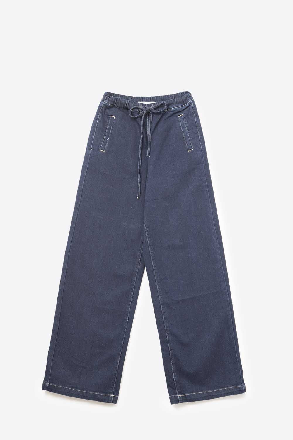 Trendy Wide-Leg Blue Denim Jeans with Tie - Denim