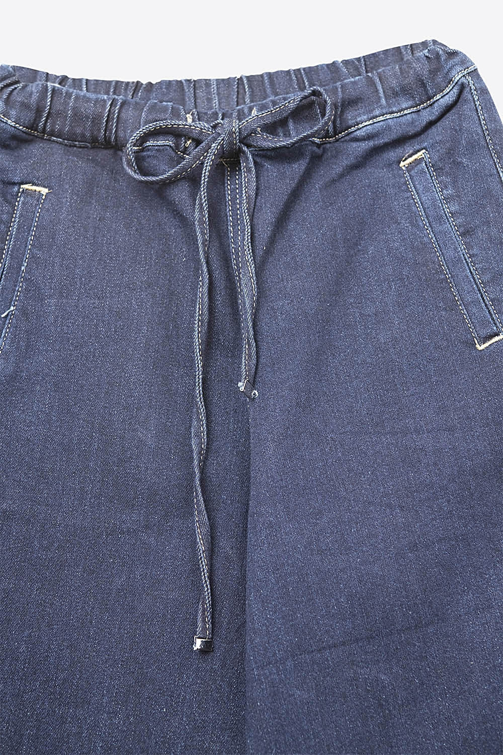 Trendy Wide-Leg Blue Denim Jeans with Tie - Denim