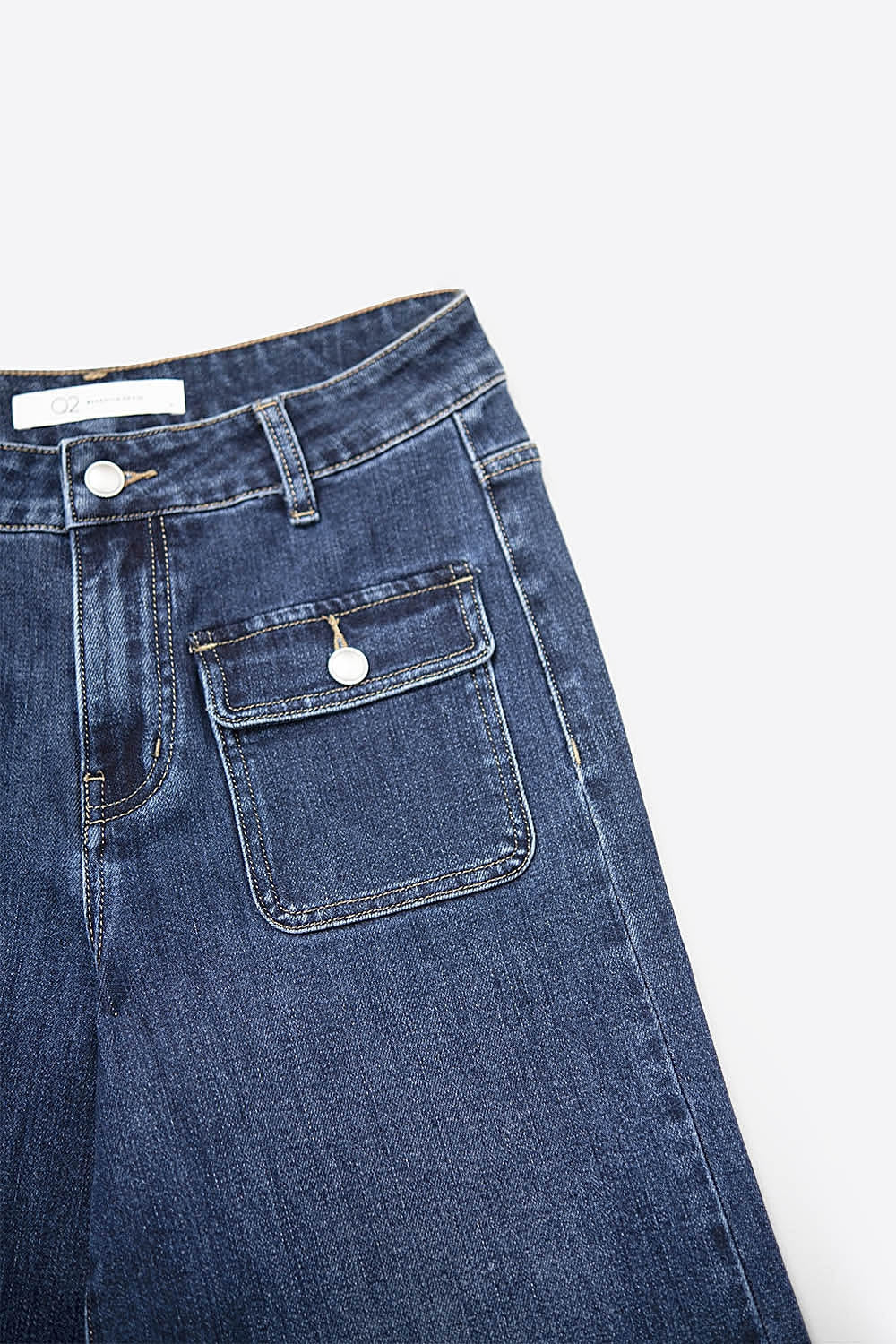 dark wash Blue Wide-Leg Denim Jeans with Button Detail - Denim