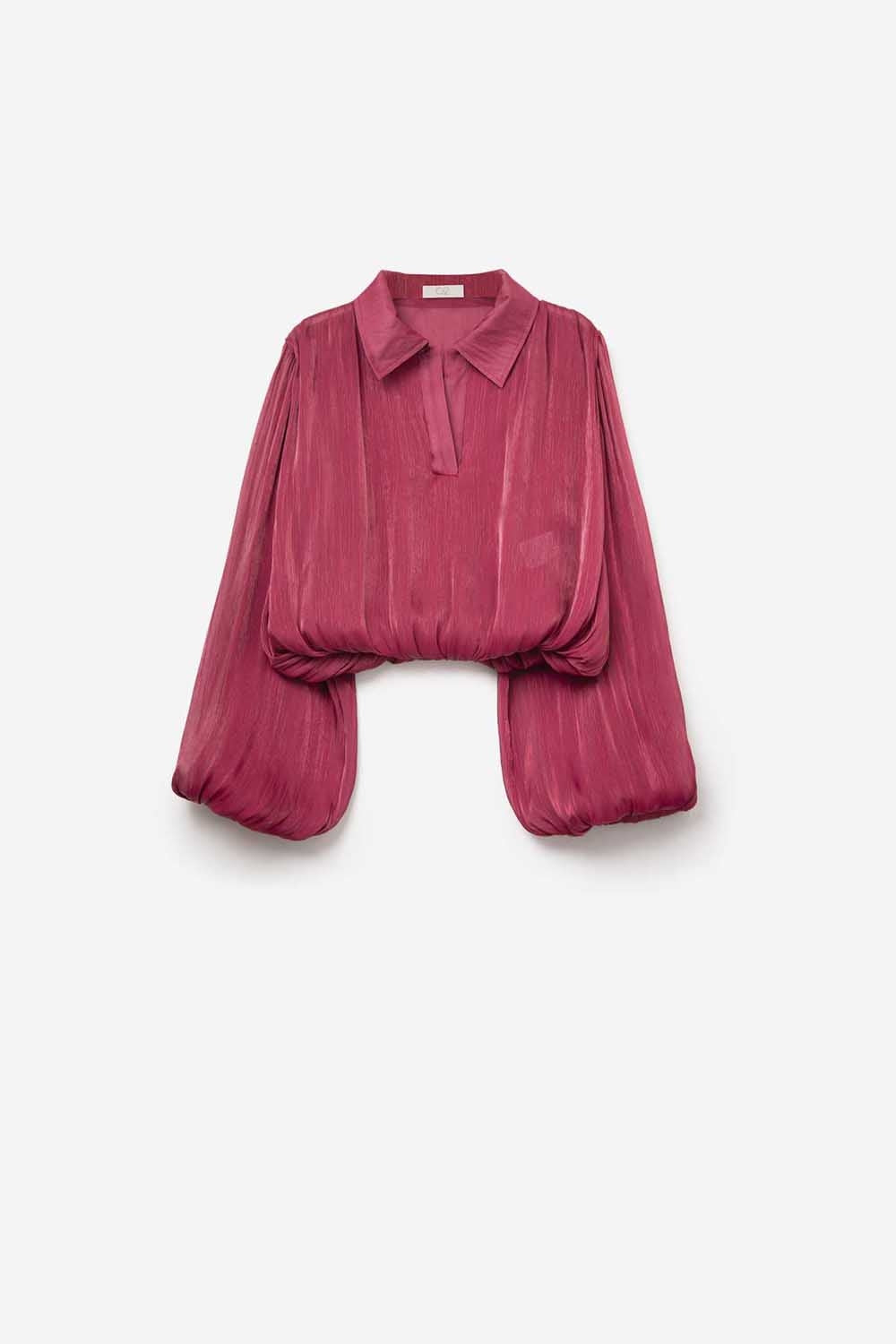Elegant shiny Satin Cropped top in fucshia - top