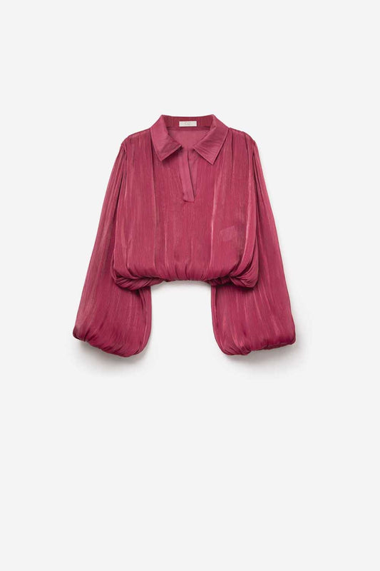 Elegant shiny Satin Cropped top in fucshia - top