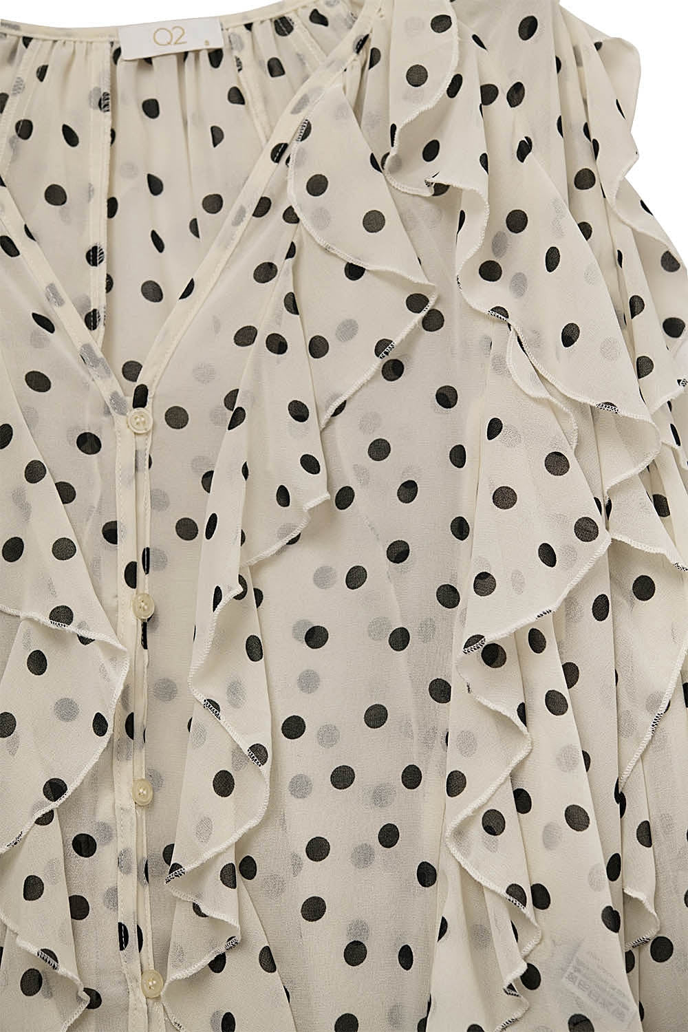 Polka Dot Button-Up chiffon Shirt with Ruffles - Shirts