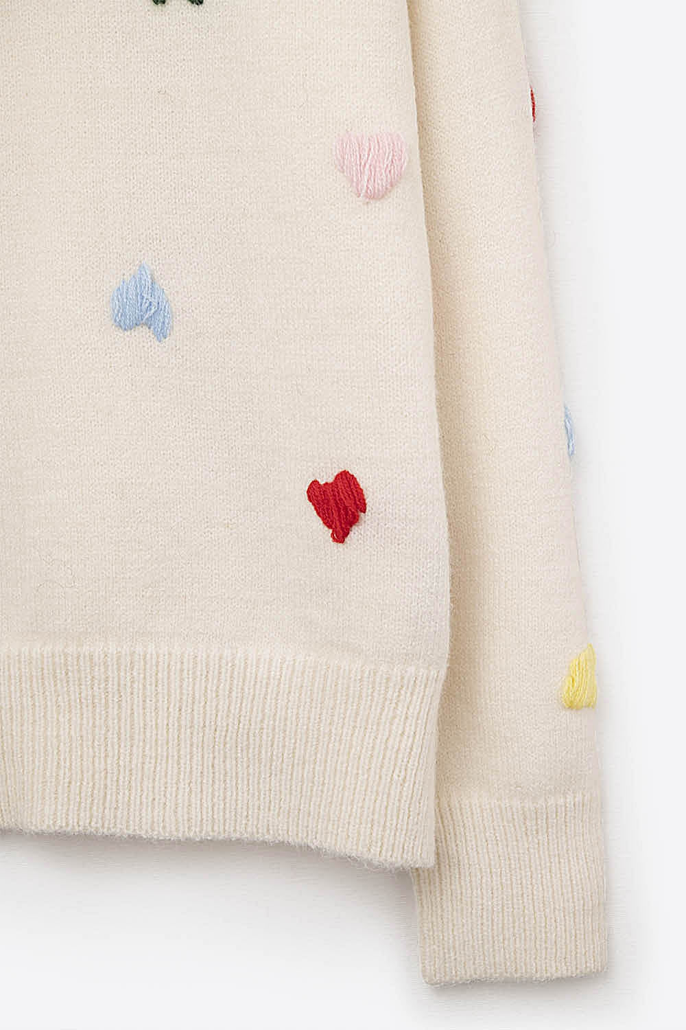 Cream Sweater With Multicolor Embroidered Hearts