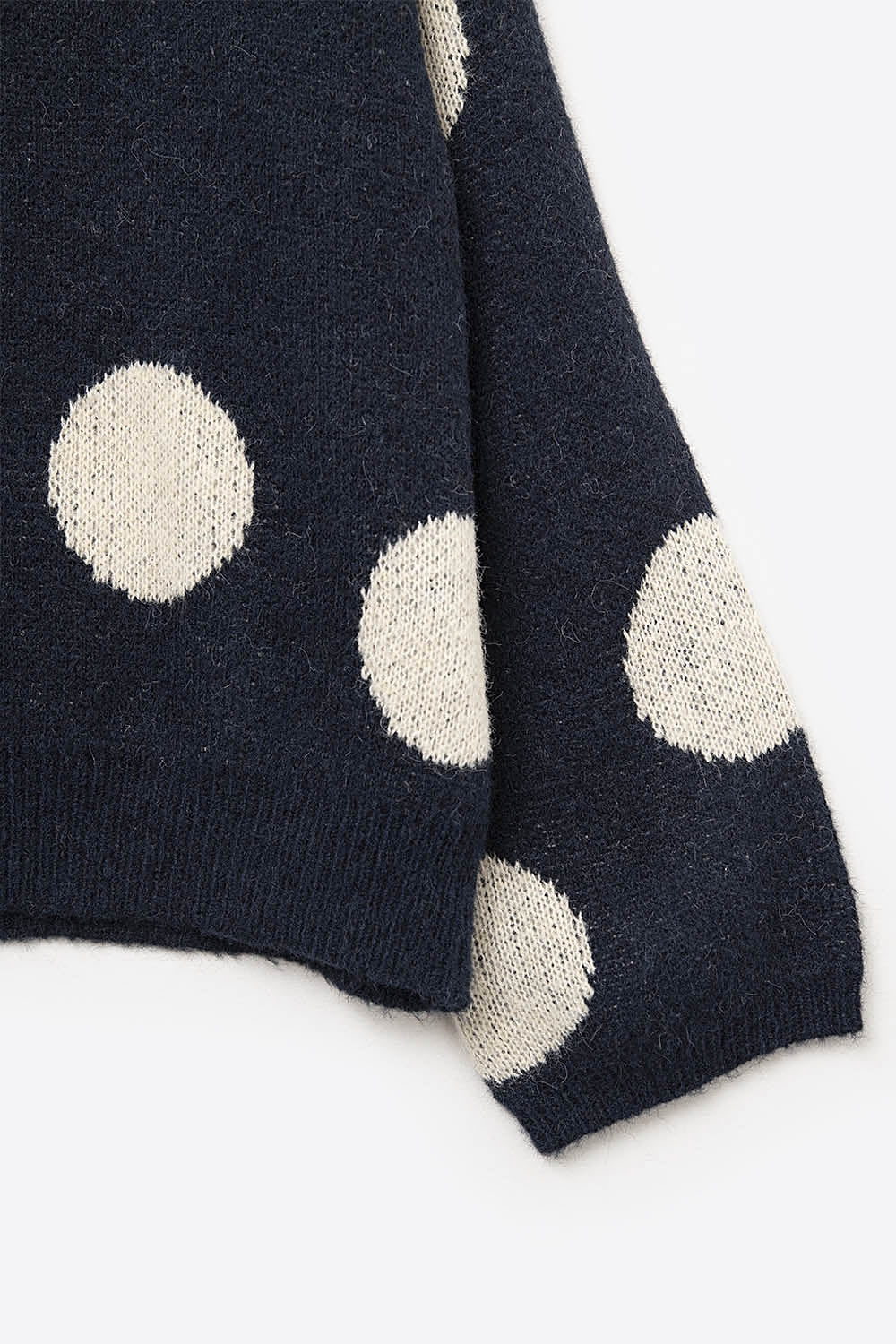 High-Neck Polka Dot Sweater With Bell Sleeves in navy - jumper