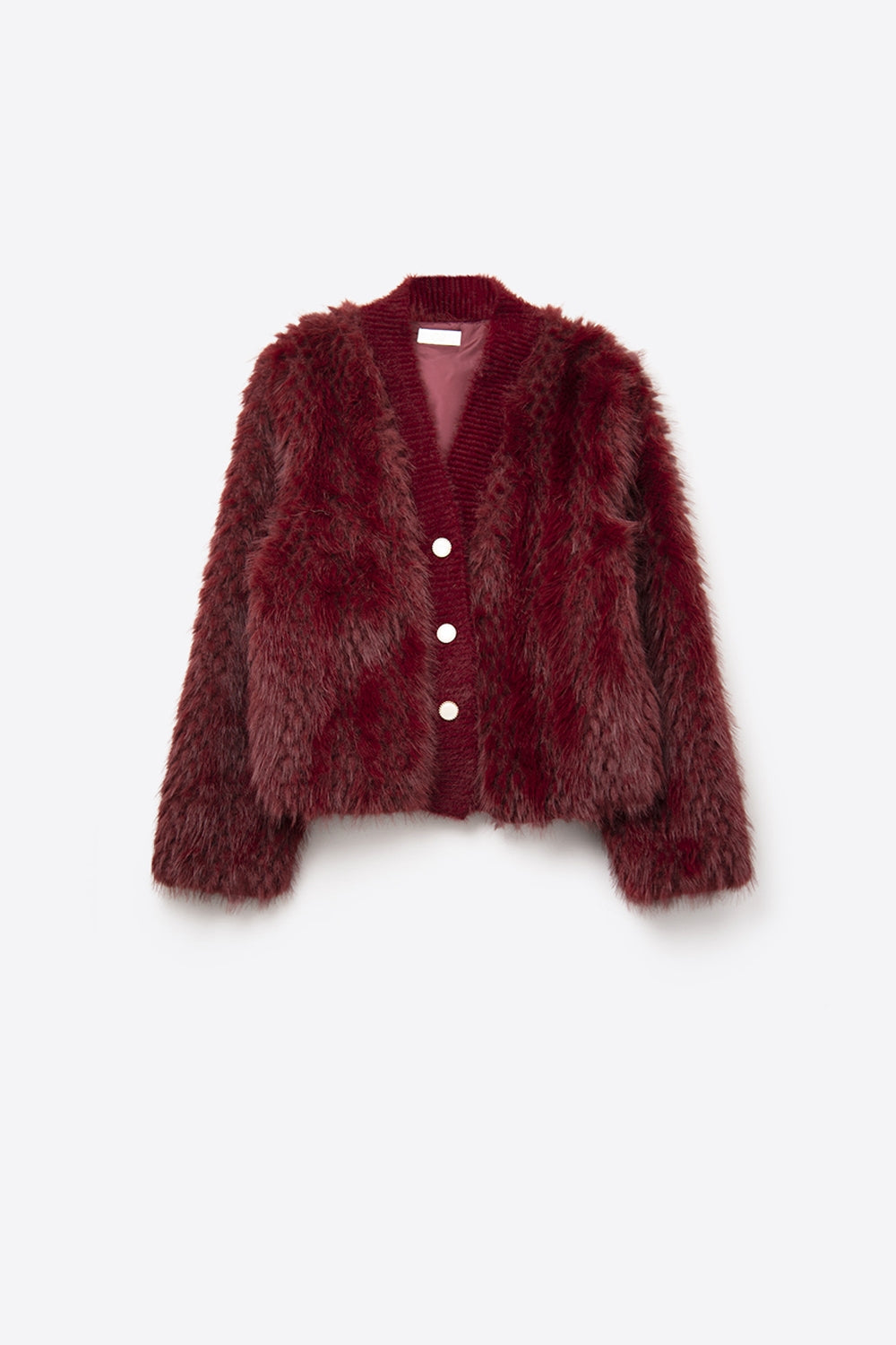 Cropped Jacket in burgundy in fine fur - blazer