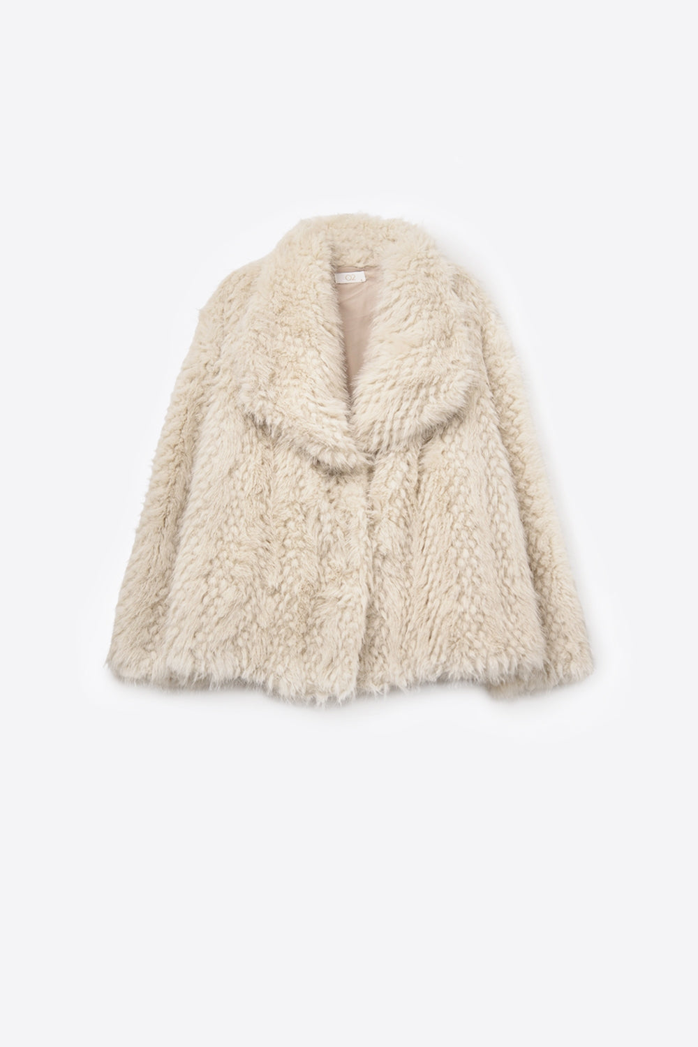 Chic beige Faux Fur Jacket with a wide neck