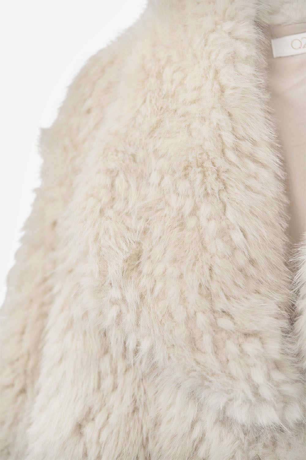 Chic beige Faux Fur Jacket with a wide neck