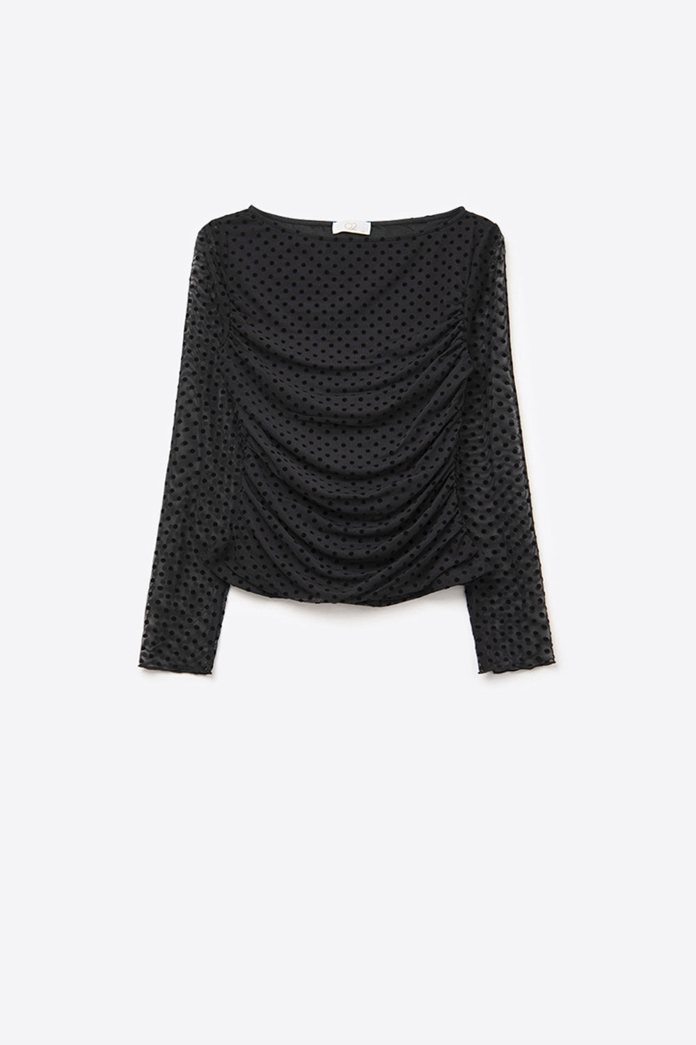 Chic Black Sheer Polka Dot Top - top