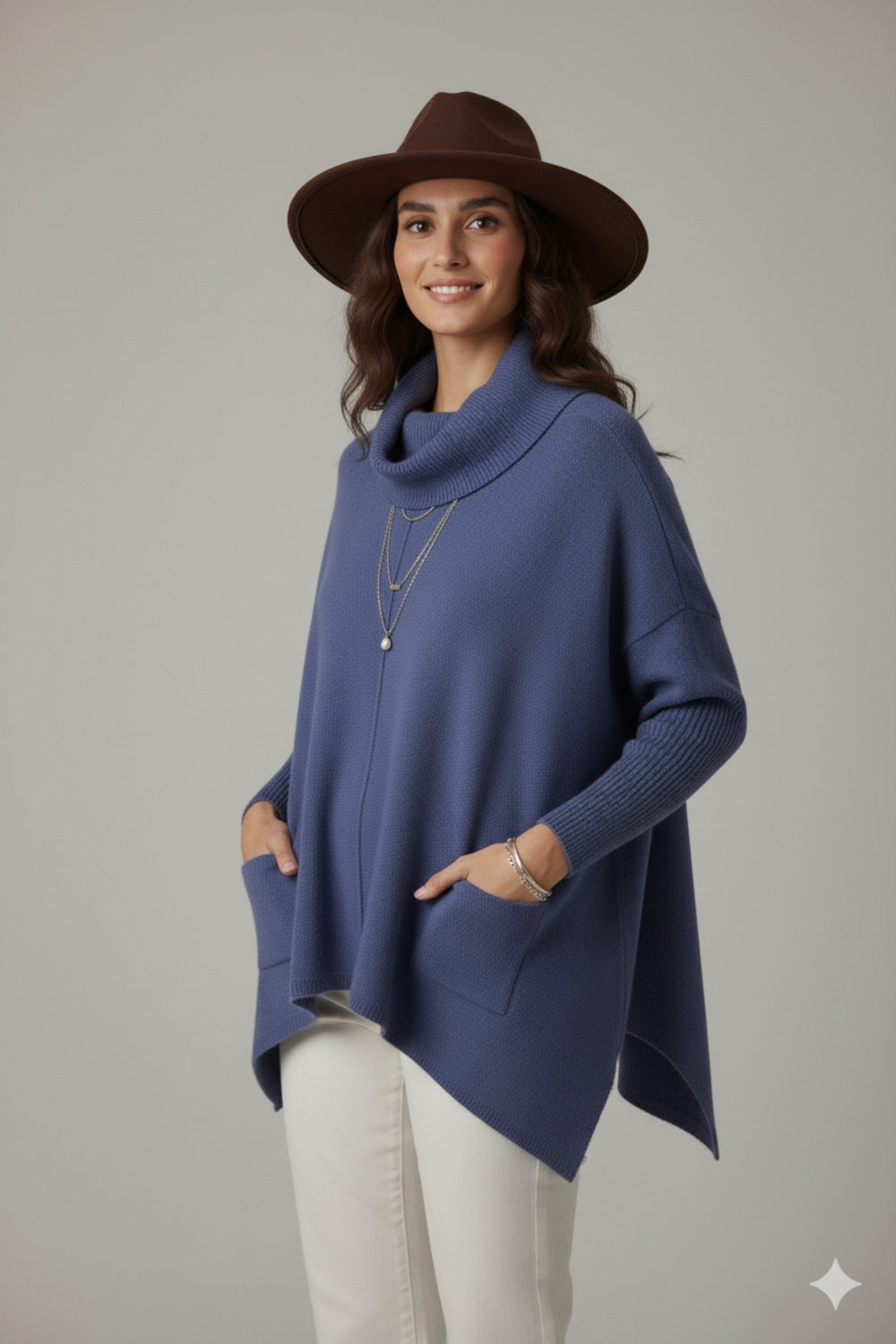 Oversized navy sweater with front pockets