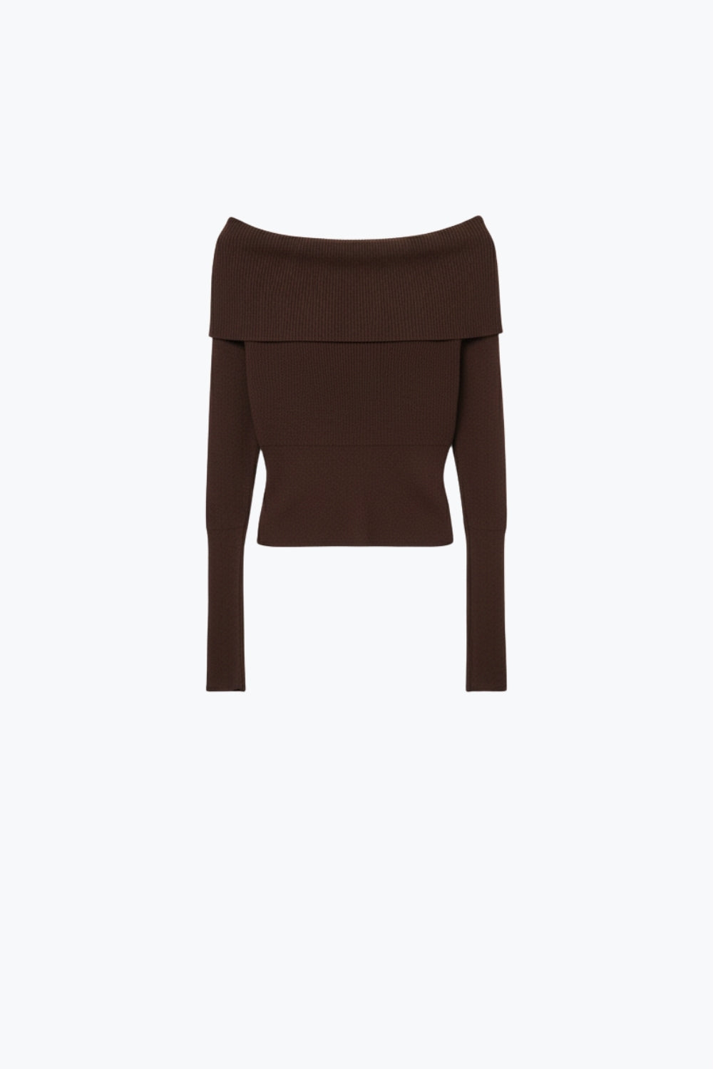 khaki fine ribbed knit sweater with wide boat neck