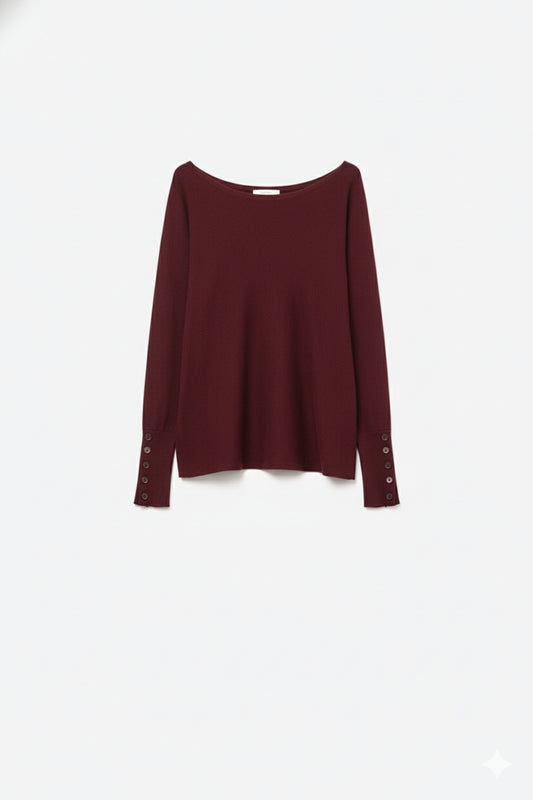 Soft knit Burgundy Sweater with sleeve button details