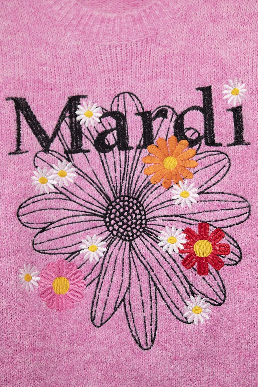 Pink Embroidered Mardi Sweater With Flowers - jumper