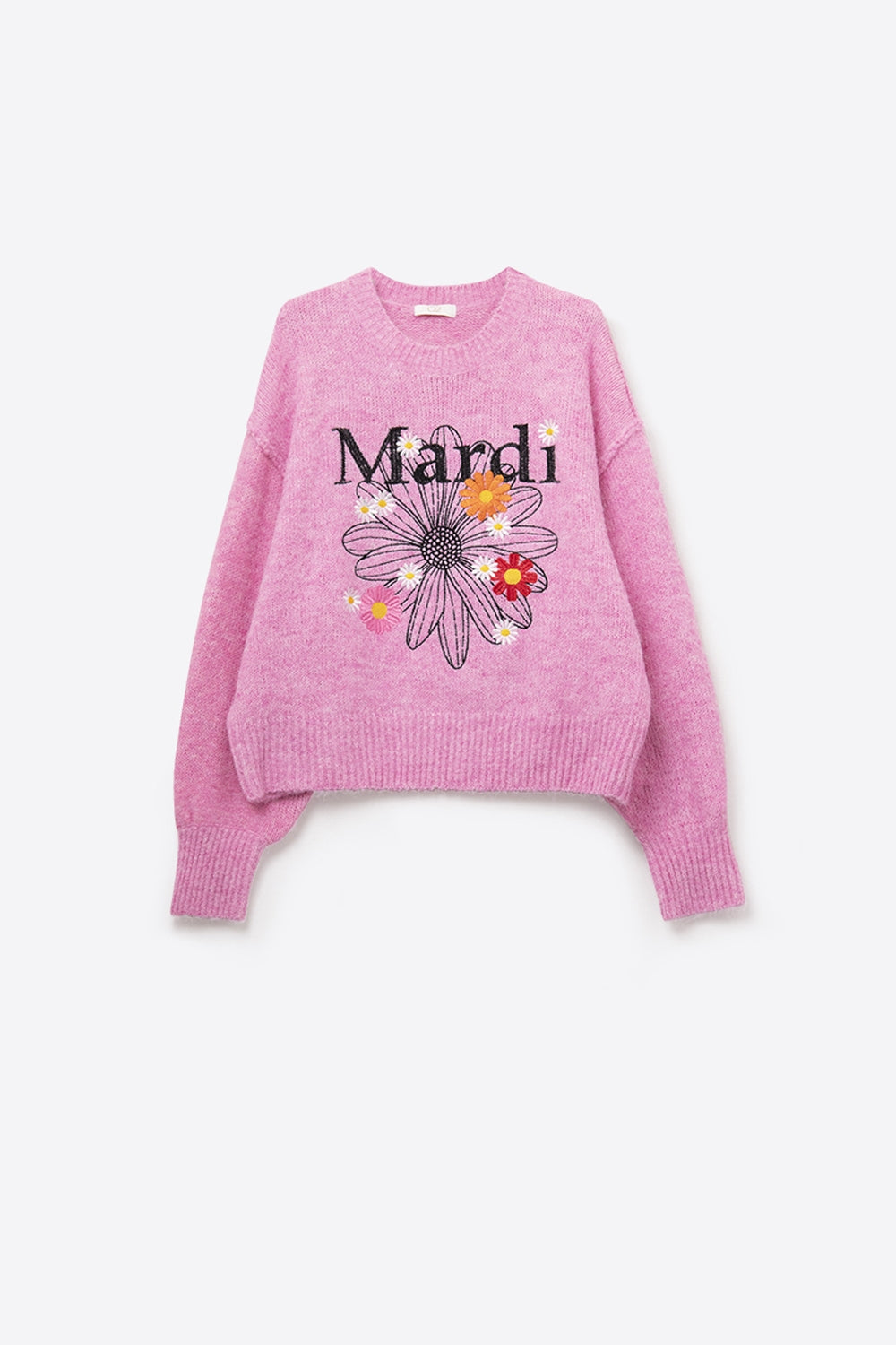 Pink Embroidered Mardi Sweater With Flowers - jumper