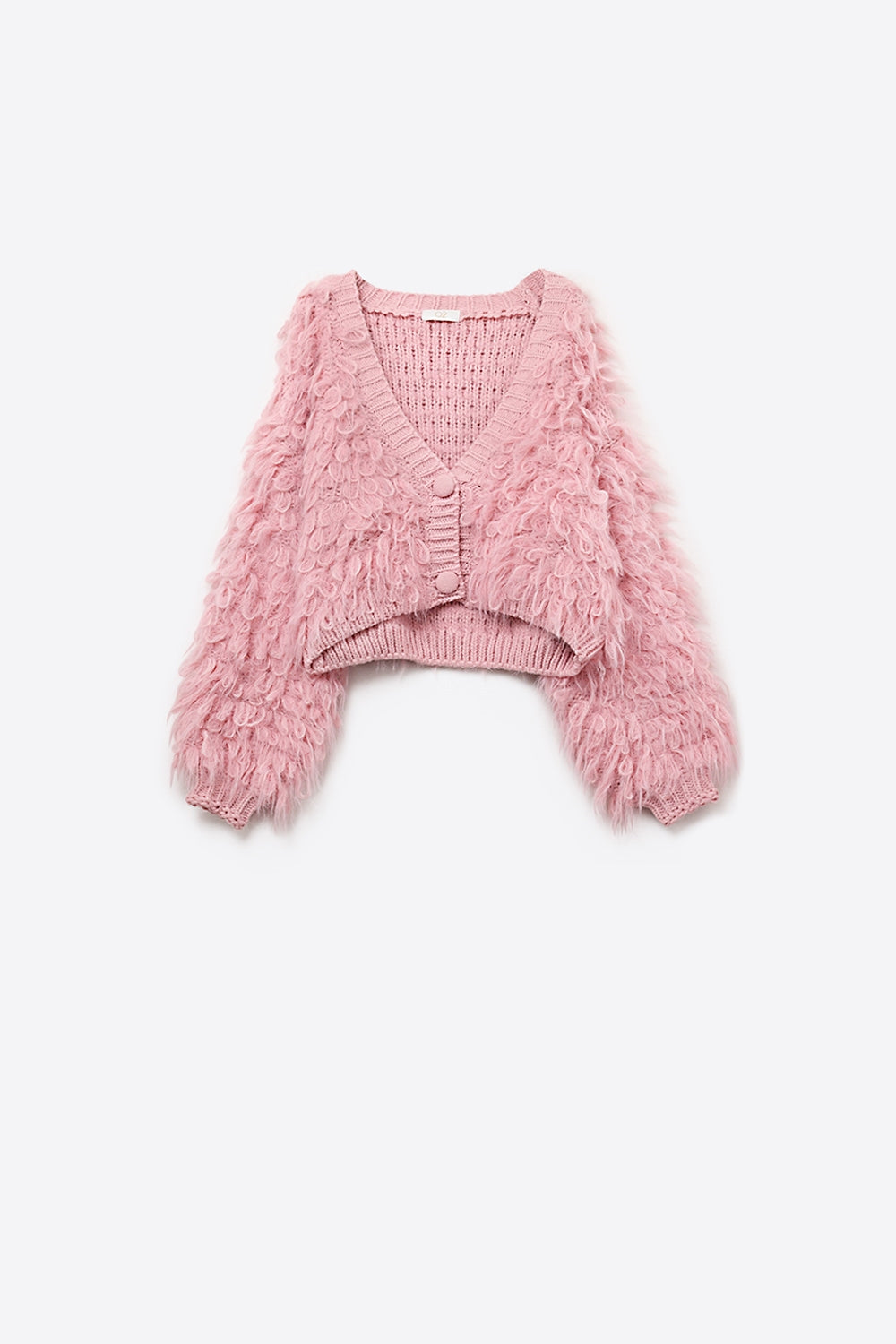Chunky Shag Style Fluffy Knitted Cardigan in Pink
