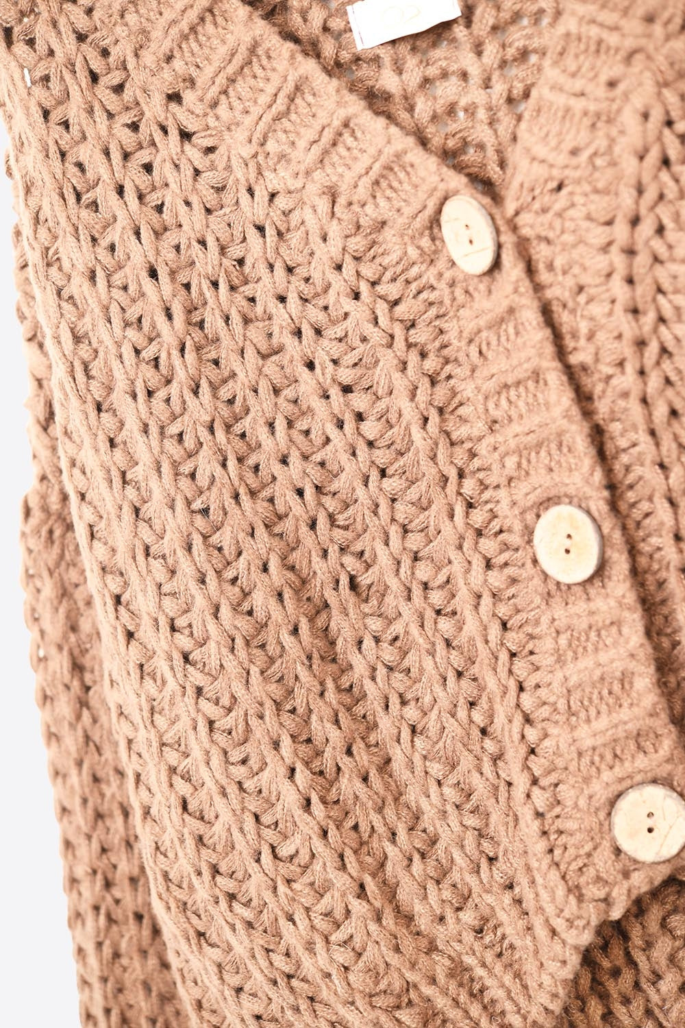 Open Knit Chunky Cardigan In Brown