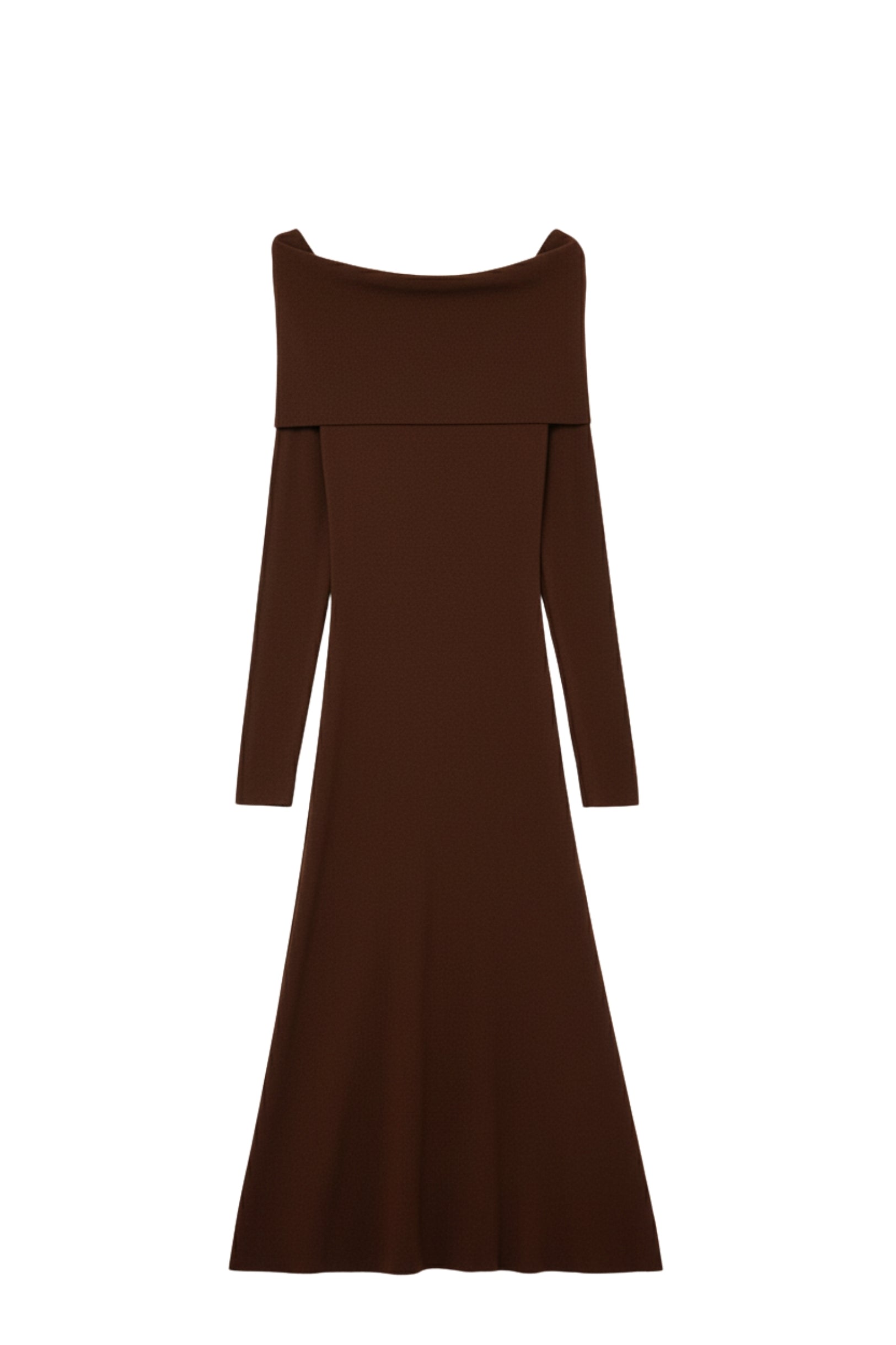 Maxi Knitted wide Bardot Dress in brown - dress, Dresses