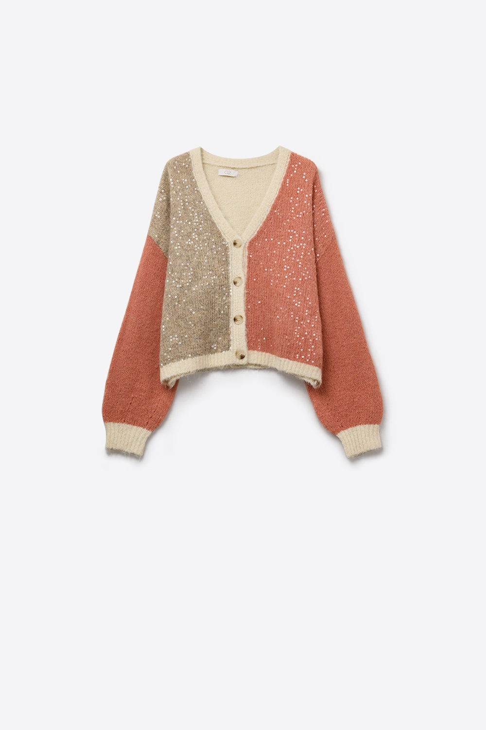 Color-block Sequin V-Neck Cardigan