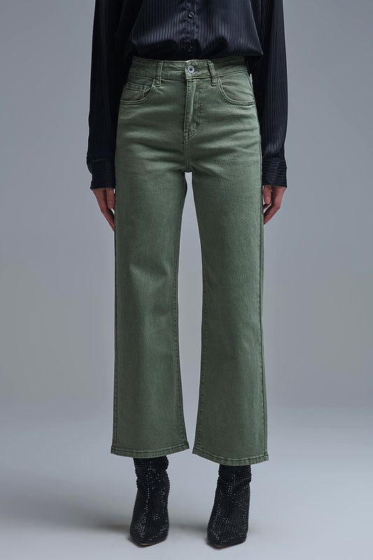 Wide leg jeans in khaki green - Coloured Jeans