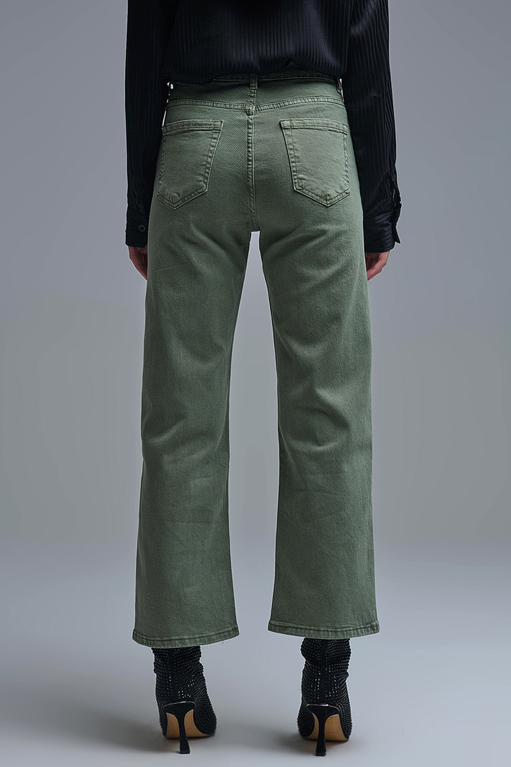 Wide leg jeans in khaki green - Coloured Jeans