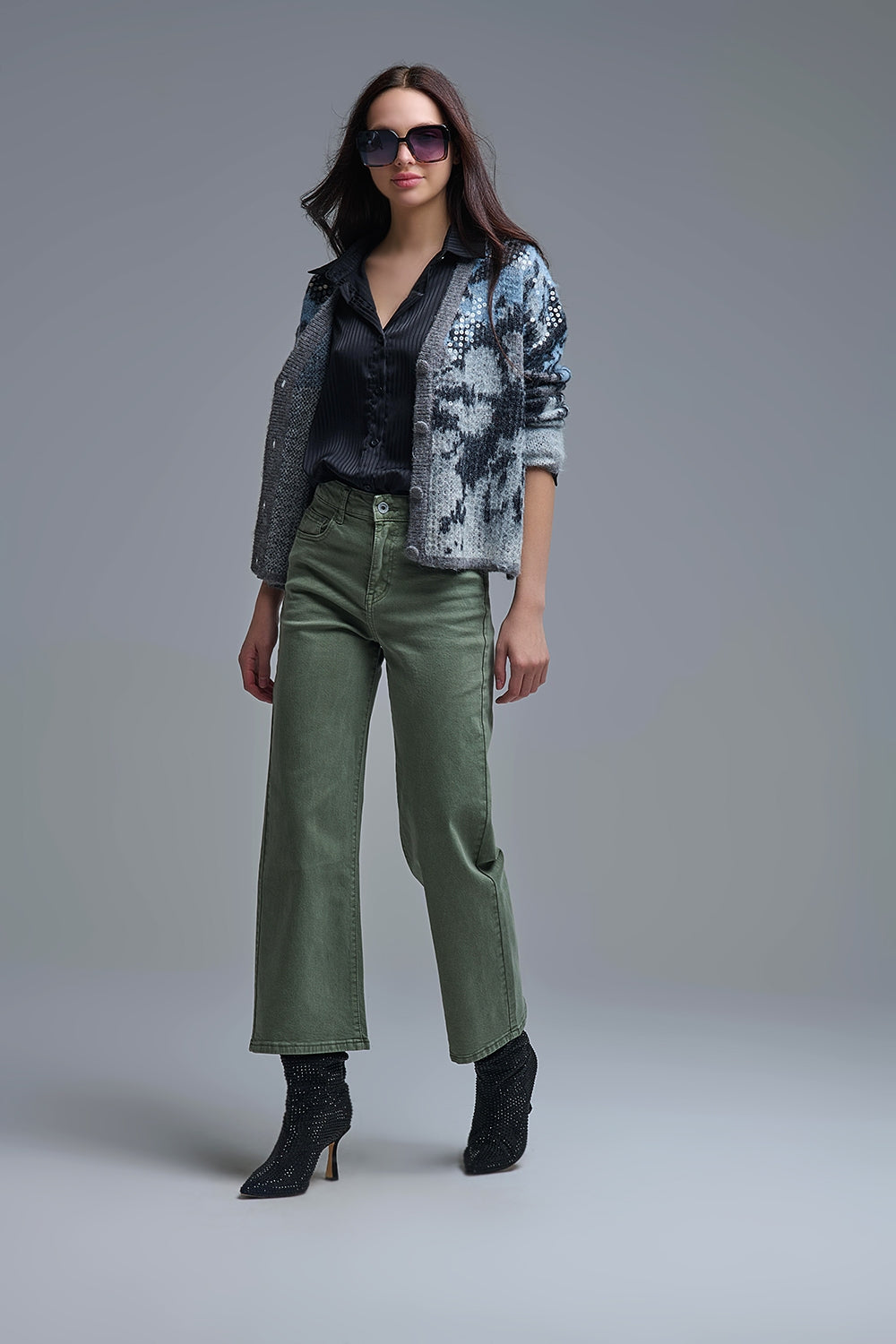 Wide leg jeans in khaki green - Coloured Jeans
