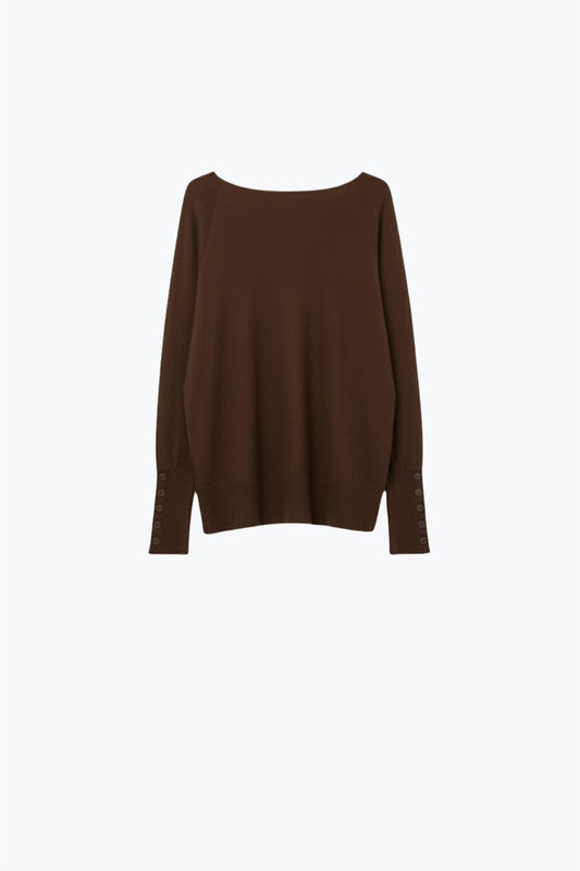 Soft knit Brown Sweater with sleeve button details