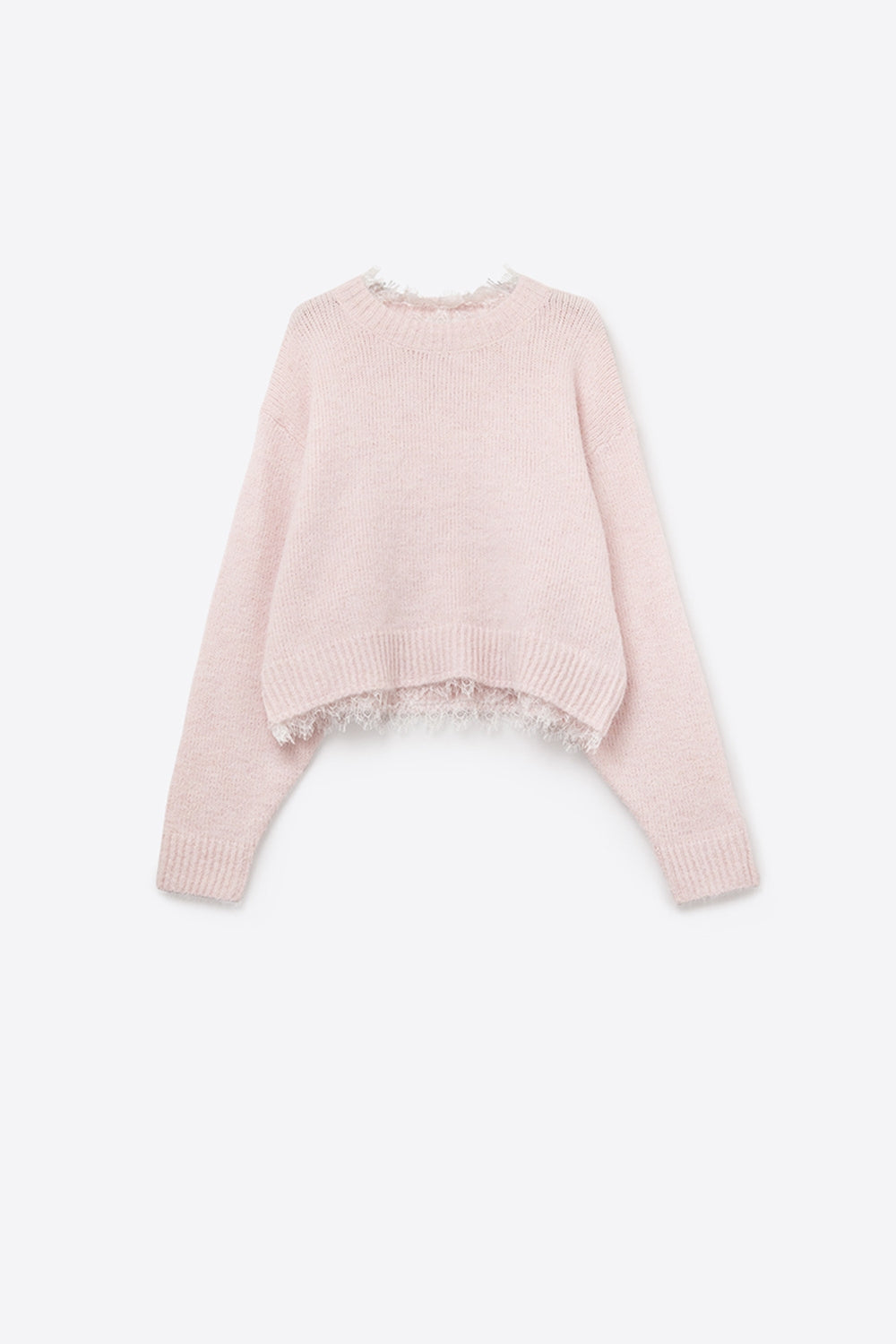 Lace Detail Relaxed Pink Sweater in Pink