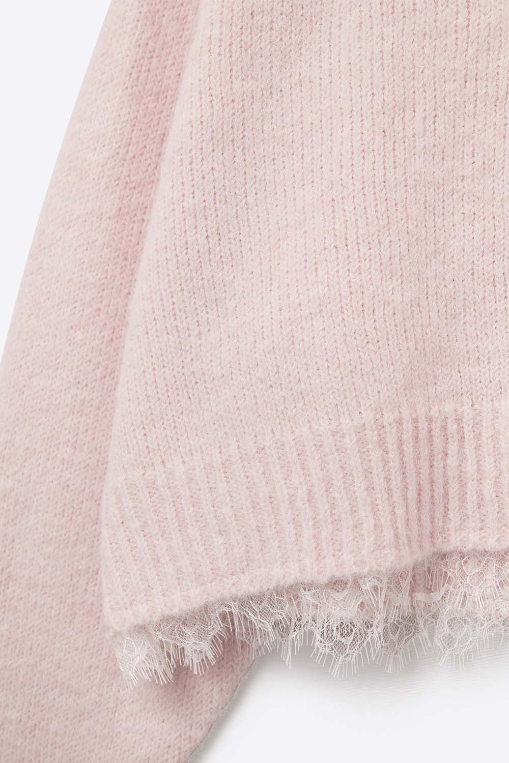 Lace Detail Relaxed Pink Sweater in Pink