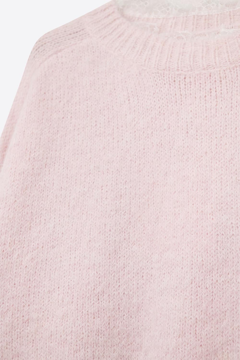 Long Oversized Pink Sweater With Lace Details at Cuffs and Neck - jumper