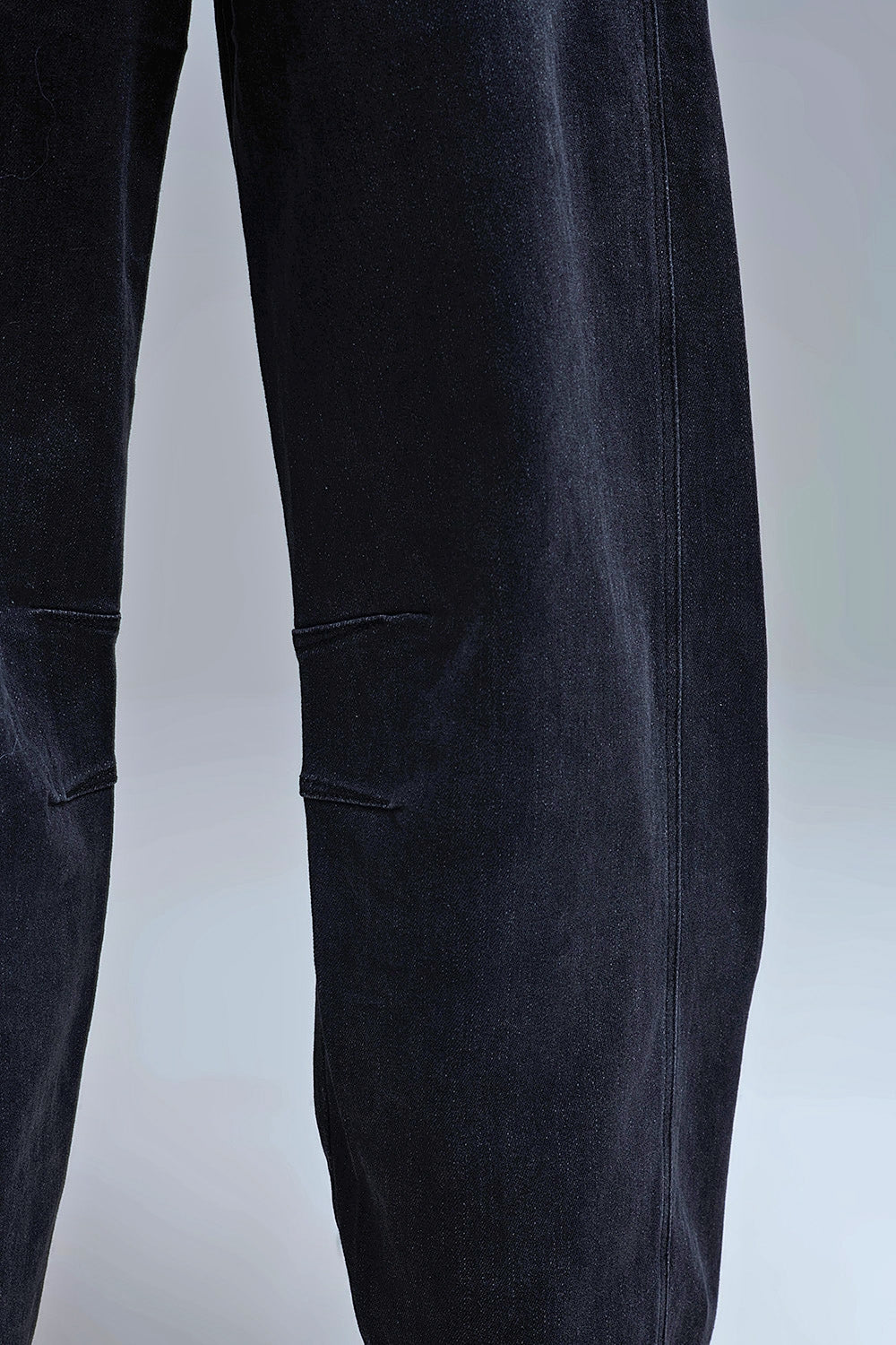 Washed Black Denim Barrel Jeans - Denim
