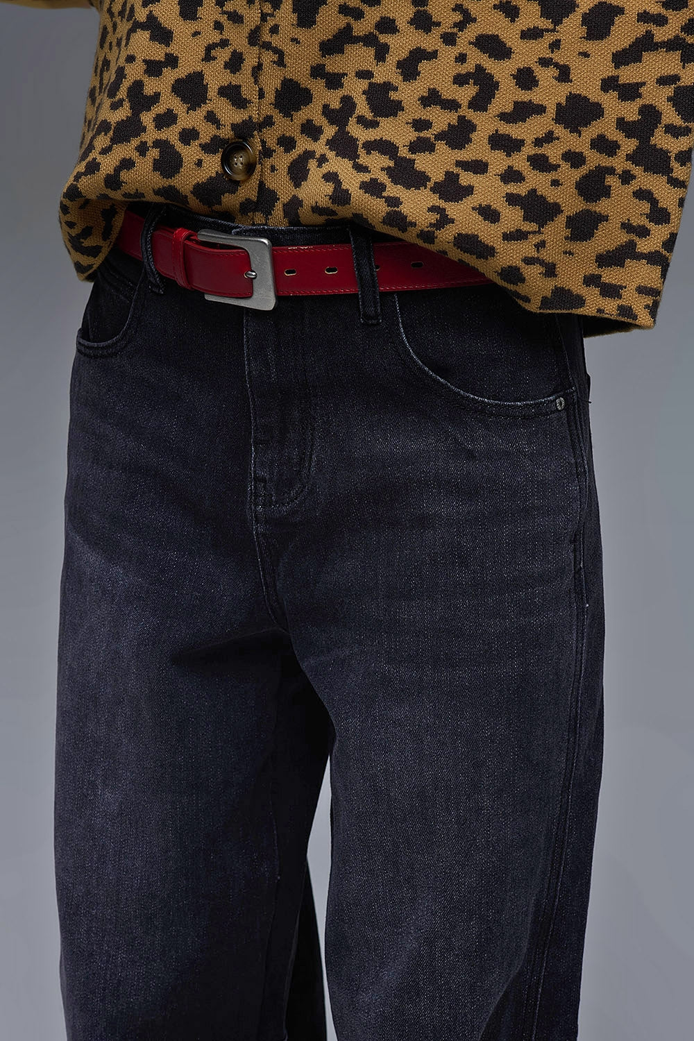 Washed Black Denim Barrel Jeans - Denim