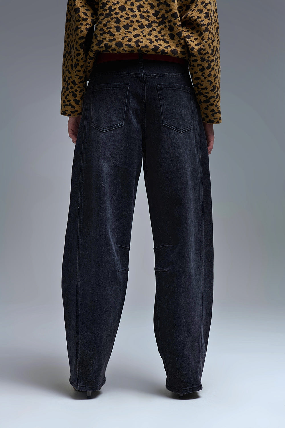 Washed Black Denim Barrel Jeans - Denim