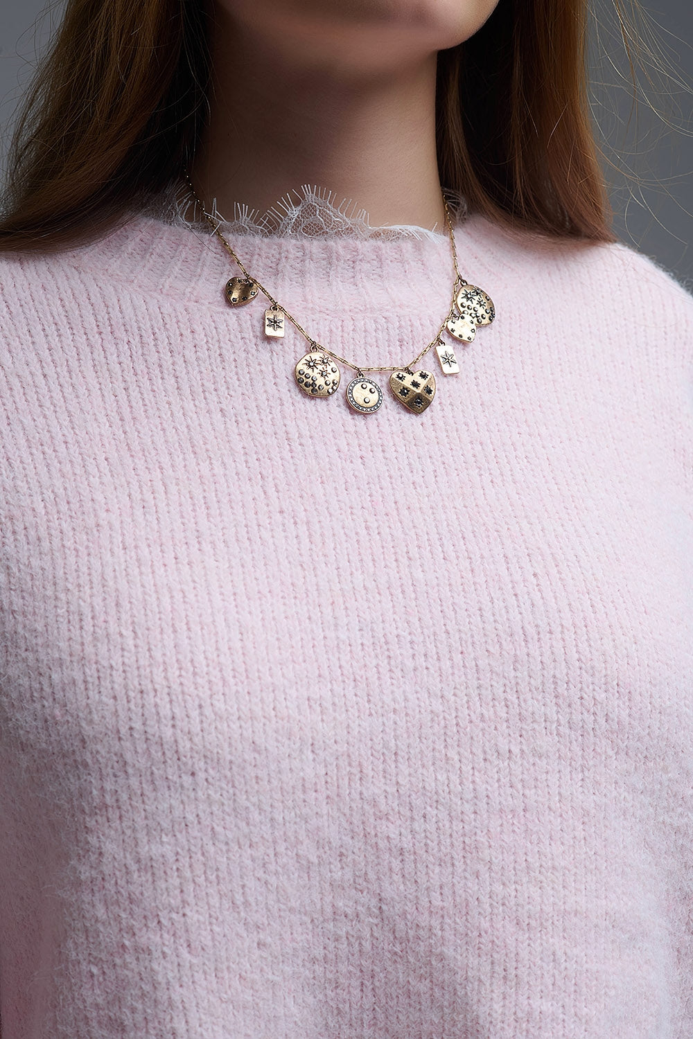 Lace Detail Relaxed Pink Sweater in Pink