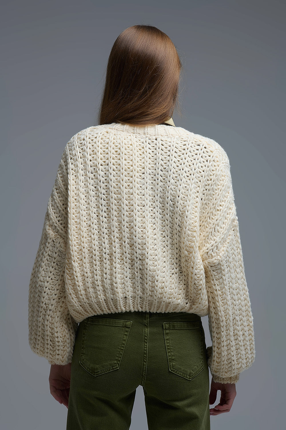 Open Knit Chunky Cardigan In beige