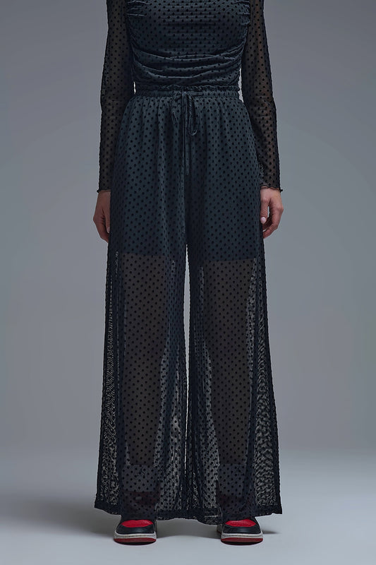 Chic Black Sheer Polka Dot Pants - trousers