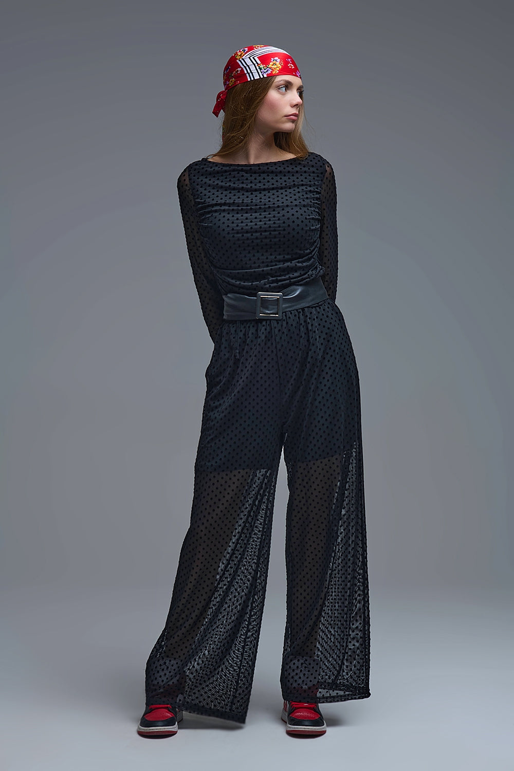 Chic Black Sheer Polka Dot Pants - trousers