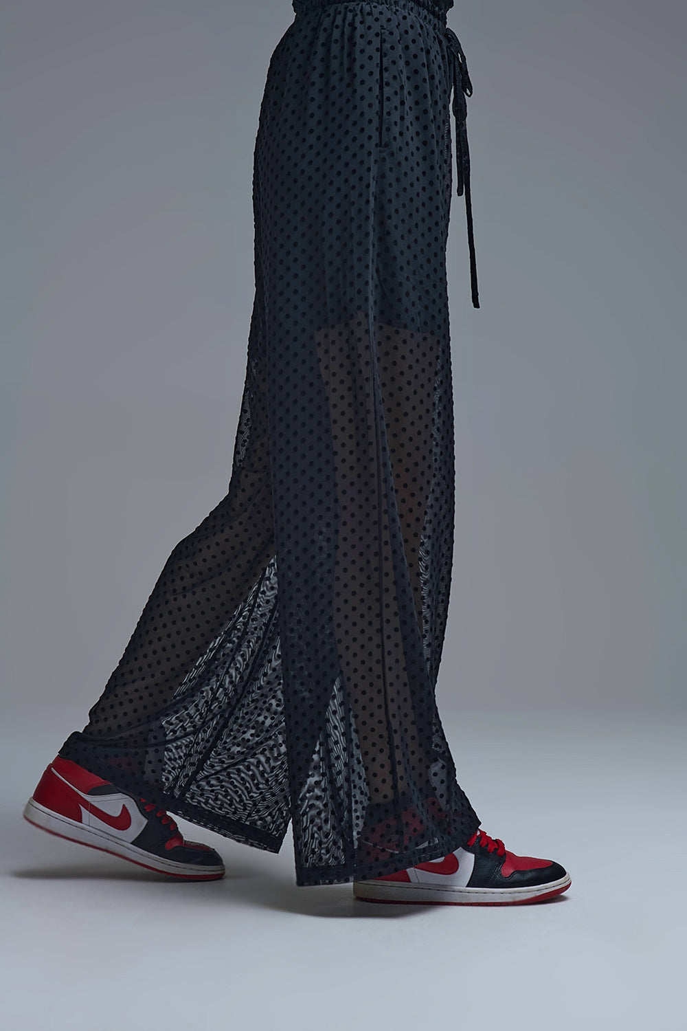 Chic Black Sheer Polka Dot Pants - trousers