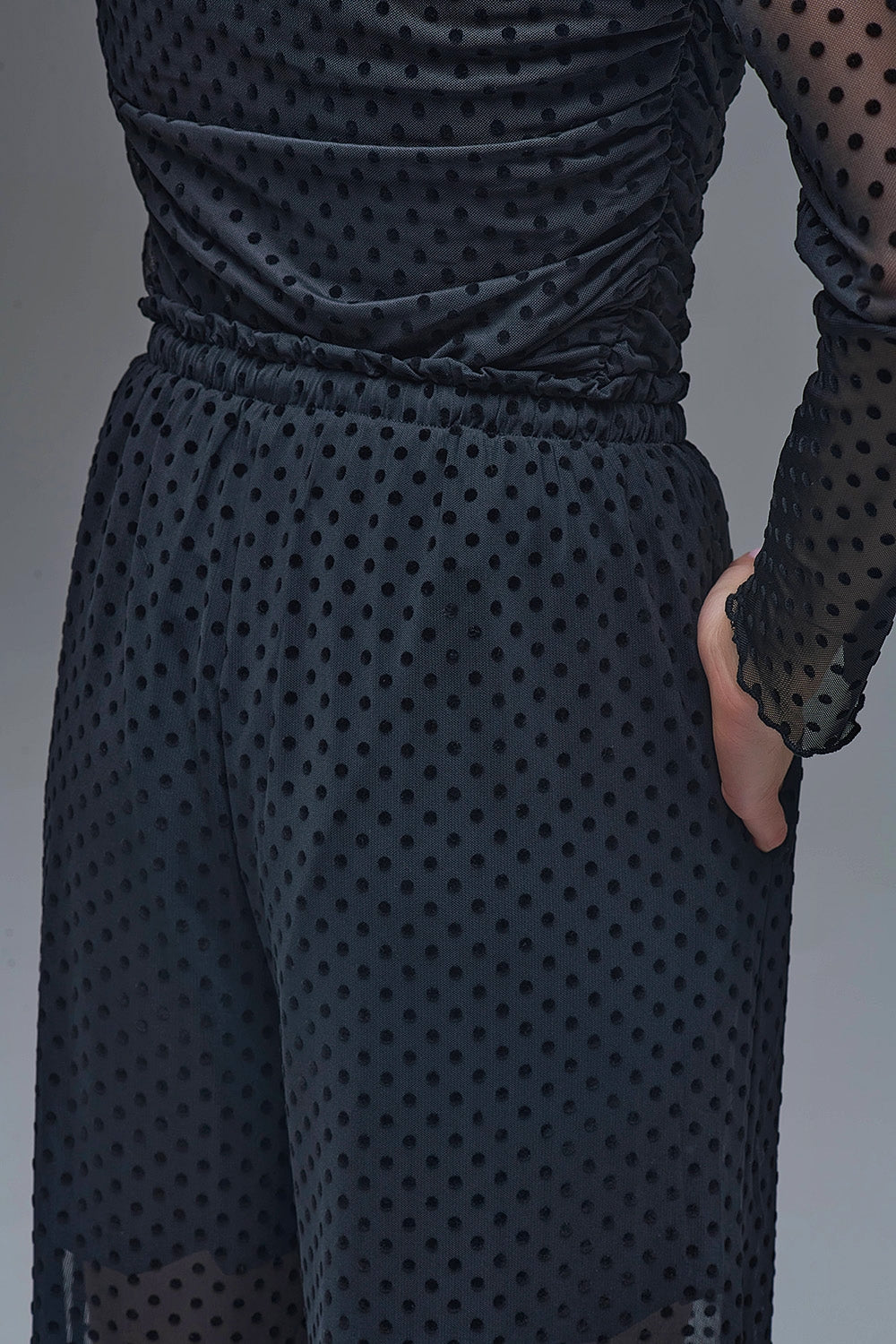 Chic Black Sheer Polka Dot Pants - trousers