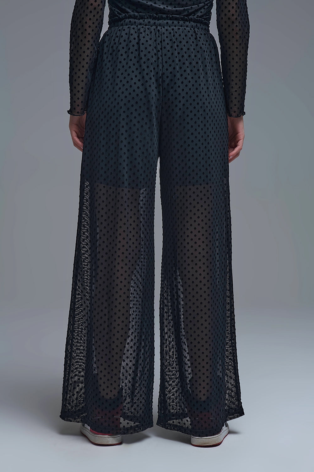 Chic Black Sheer Polka Dot Pants - trousers