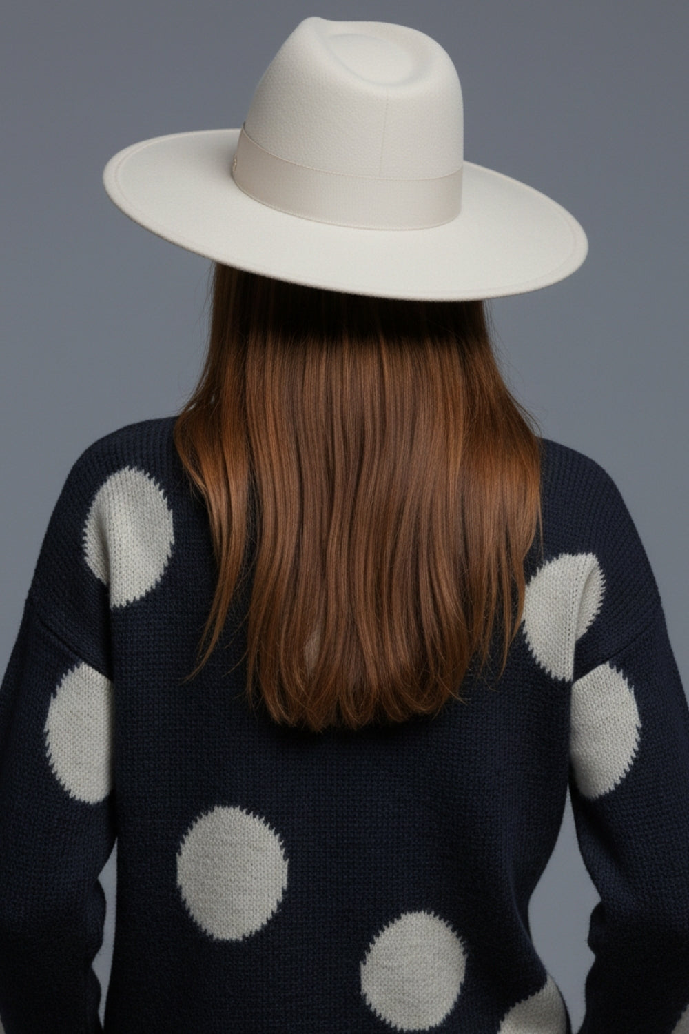 High-Neck Polka Dot Sweater With Bell Sleeves in navy - jumper