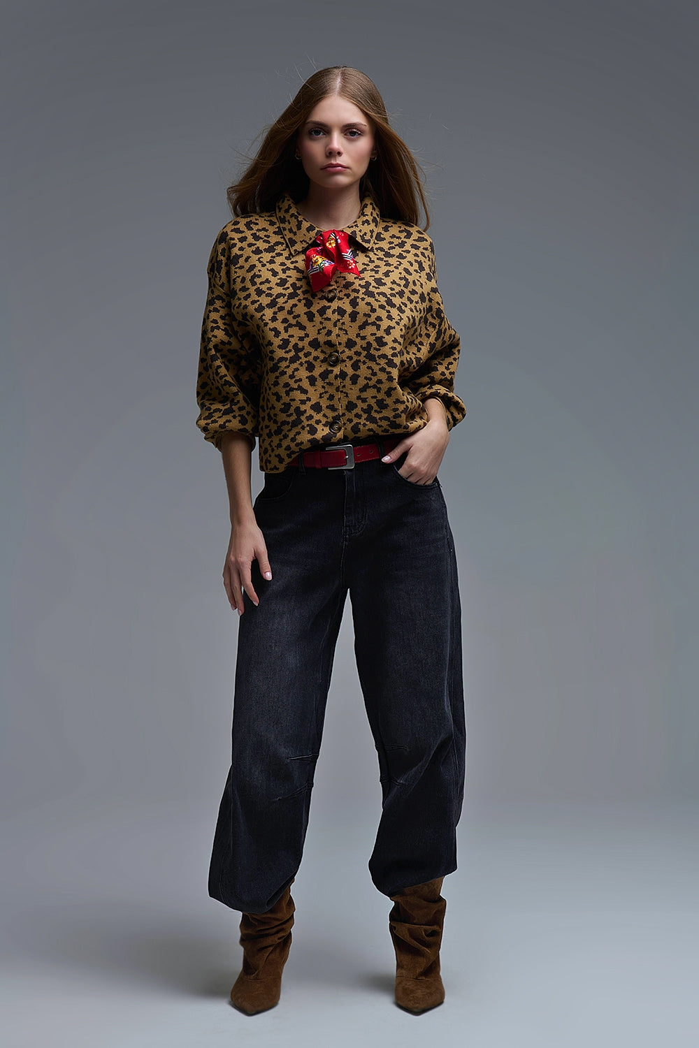 Washed Black Denim Barrel Jeans - Denim