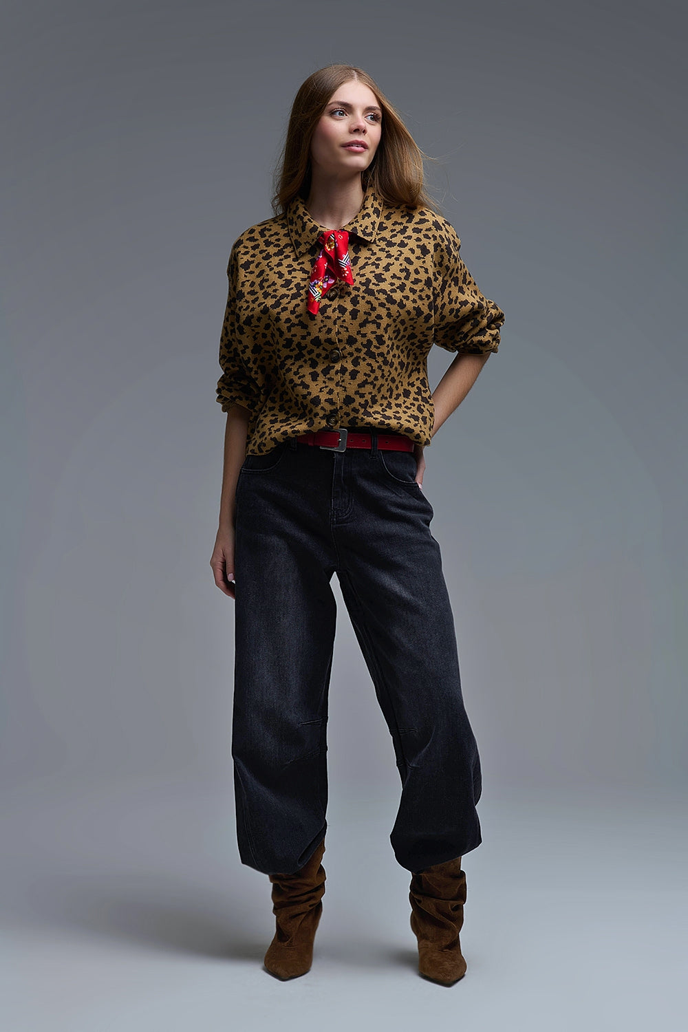 Washed Black Denim Barrel Jeans - Denim